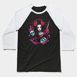 Geisha | Grim Reaper Geisha Skull | Cool Retro Japanese Aesthetic Baseball T-Shirt